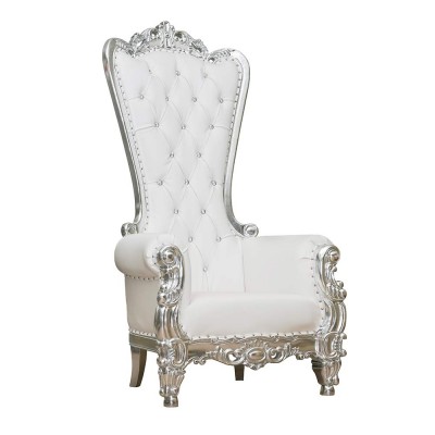 New Style High Back Wooden Throne Chair Leather Silver