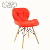 Wholesale luxury Leather Seat Dining Chair PU Patchwork Wood legs