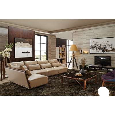 Modern luxury top grain living room beige real leather sofa