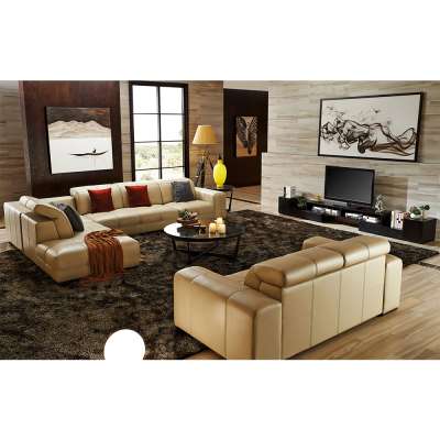 Luxury modern style italian design beige top grain cow leather sofa