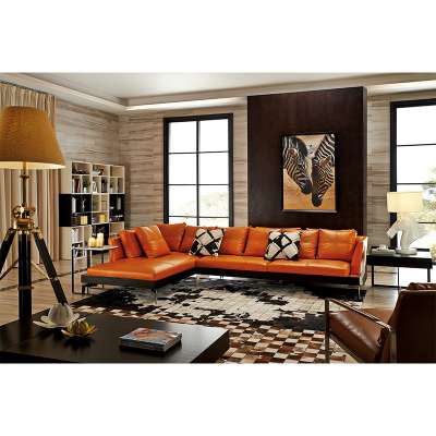 New model modern design orange genuine leather sofa set