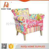 Newest design patchwork fabric single restaurant wooden sofa chair