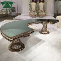 luxury gold stainless steel transparent glass top half moon shape wedding table set